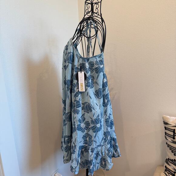 Amuse Society Blue Floral Mini Swing Scoop Neck Cover-up Dress NEW Small-Boho - Picture 2 of 6